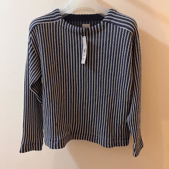 NIC + ZOE Zig Zag Blues Top Lightweight Sweater Size S Womens Blue White - Picture 5 of 14